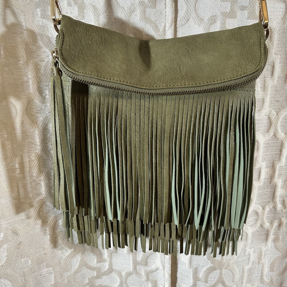 Mellow World Small Olive Green Suede Fringe Western Handbag